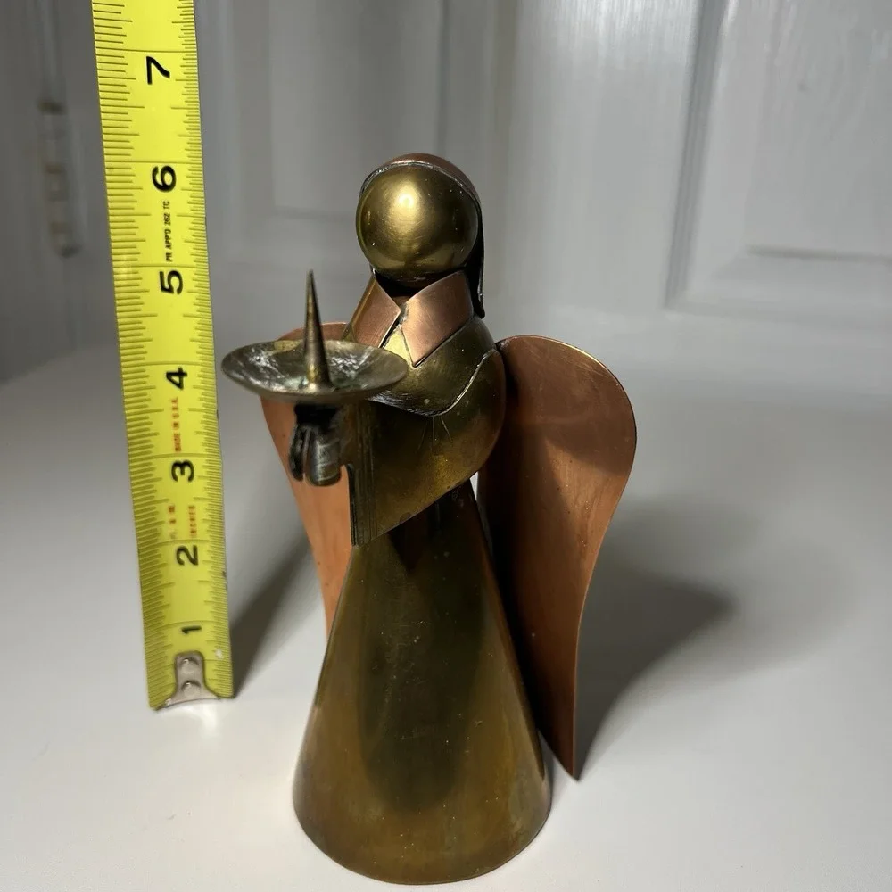 vintage brass copper angel candle‎ holder